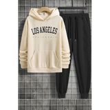 Uyguntarz Unisex Los Angles Baskılı Eşofman Takımı Bej