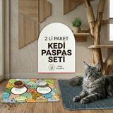 Uygur Home İkili Set Kedi Tuvalet Önü ve Kedi Köpek Mama Paspası (Renkli) (Ikili Olarak Satılmaktadır.) - Siyah - Sarı - 45 x 60 cm