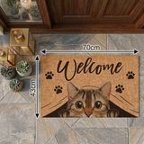 Uygur Home Sevimli Tekir Kedi Figürlü Dekoratif Hoş Geldin Paspası - Premium Dijital Baskı - Gri - Siyah - 45 x 70 cm
