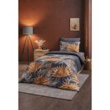 UYGURİYE Tek Kişilik Nevresim Takımı Yorgan Kılıfı %70 Pamuk Çiçek Desen+ Lastikli Çarşaf+ Yastık Kılıfı - Turuncu - 160 x 120 cm