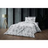 UYGURİYE Tek Kişilik Nevresim Takımı Yorgan Kılıfı %70 Pamuk Çiçekli Desen+ Lastikli Çarşaf+ Yastık Kılıfı - Gri - 160 x 120 cm