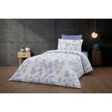 UYGURİYE Tek Kişilik Nevresim Takımı Yorgan Kılıfı %70 Pamuk Çiçekli Desen+ Lastikli Çarşaf+ Yastık Kılıfı - Mavi - 160 x 120 cm