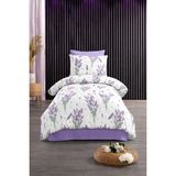 UYGURİYE Tek Kişilik Nevresim Takımı Yorgan Kılıfı %70 Pamuk Çiçekli Desen+ Lastikli Çarşaf+ Yastık Kılıfı - Mor - 160 x 120 cm