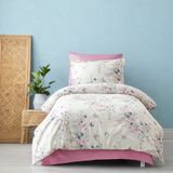 UYGURİYE Tek Kişilik Nevresim Takımı Yorgan Kılıfı %70 Pamuk Çiçekli Desen+ Lastikli Çarşaf+ Yastık Kılıfı - Pembe - 160 x 120 cm