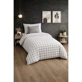 UYGURİYE Tek Kişilik Nevresim Takımı Yorgan Kılıfı %70 Pamuk Geometrik Desen+ Lastikli Çarşaf+ Yastık Kılıfı - Beyaz - 160 x 120 cm