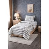 UYGURİYE Tek Kişilik Nevresim Takımı Yorgan Kılıfı %70 Pamuk Geometrik Desen+ Lastikli Çarşaf+ Yastık Kılıfı - Gümüş - 160 x 120 cm