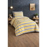 UYGURİYE Tek Kişilik Nevresim Takımı Yorgan Kılıfı %70 Pamuk Geometrik Desen+ Lastikli Çarşaf+ Yastık Kılıfı - Sarı - 160 x 120 cm
