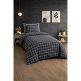 UYGURİYE Tek Kişilik Nevresim Takımı Yorgan Kılıfı %70 Pamuk Geometrik Desen+ Lastikli Çarşaf+ Yastık Kılıfı - Siyah - 160 x 120 cm