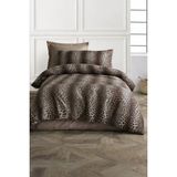 UYGURİYE Tek Kişilik Nevresim Takımı Yorgan Kılıfı %70 Pamuk Nakişli Desen+ Lastikli Çarşaf+ 1 Yastık Kılıfı - Kahverengi - 160 x 120 cm