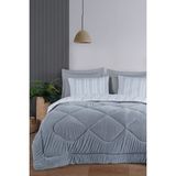 Uyku Seti Wellsoft Yorganlı Pofuduk 3 Parça Tek Kişilik Soft Line Gri
