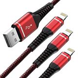 UYOUNG Ağır Hizmet Tipi iPhone Şarj Kablosu, 3 Paket 6 ft Şimşek Kablosu, USB Uzun Örgülü Naylon Şarj Kablosu iPhone 14/13/12/11/Pro/X/Xs Max/XR /8/7/6/6S/plus/iPad Mini-Kırmızı ile Uyumlu