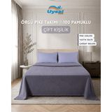 Uysal Örgü Pike Takımı %100 Pamuklu Antrasit Çift