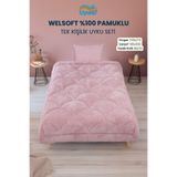 UYSAL WELSOFT AKFİL MİDYE DESEN TEK KİŞİLİK UYKU SETİ PUDRA 155x215