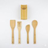Uyt Life Doğal Bambu 5 Parça Mutfak Servis Seti - Ahşap Spatula, Kaşık, Servis Çatalı ve Tezgah Üstü Kaşıklık Standı - Isıya Dayanıklı, Yapışmaz Tava Dostu Mutfak Gereçleri Seti