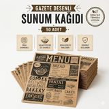 Uyt Life Gazete Desenli Sunum Kağıdı 50 Adet - Yağa Dayanıklı Hamburger, Tost ve Fast Food Kağıdı, Gıdaya Uygun Kraft Servis Kağıdı, Çok Amaçlı Yağ Geçirmez Tepsi ve Sepet Örtüsü
