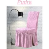 UYTM Bürümcük Etekli Sandalye Kılıfı Likralı Lastikli Yıkanabilir Sandalye Örtüsü ( 1 ADET ) PUDRA - 45 x 55 cm