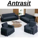 Uytm Jakarlı 3+3+1+1 Koltuk Takımı Örtüsü. Lastikli, Esnek, Yıkanabilir Koltuk, Kanepe, Çekyat Kılıfı - 180 x 230 cm - Antrasit