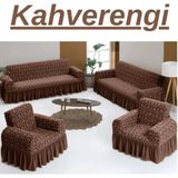 Uytm Jakarlı 3+3+1+1 Koltuk Takımı Örtüsü. Lastikli, Esnek, Yıkanabilir Koltuk, Kanepe, Çekyat Kılıfı - 180 x 230 cm - Koyu Kahverengi