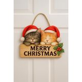 Uyuyan Kedili Yılbaşı Ahşap Kapı Süsü Noel Kapı Süsü, Yılbaşı Süsü Yılbaşı Temalı Hediyeler (30-18 cm)