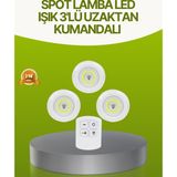 Uzaktan Kumandalı 3 Lü Kablosuz LED Spot Lamba Seti Yapışkanlı Pratik Kullanım - Lisinya - 1,20 m