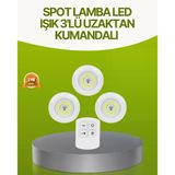 Uzaktan Kumandalı 3 Lü Kablosuz Led Spot Lamba Seti Yapışkanlı Pratik Kullanım P93818s1641