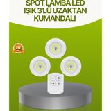 Uzaktan Kumandalı 3 Lü Kablosuz LED Spot Lamba Seti Yapışkanlı Pratik Kullanım