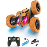 Uzaktan Kumandalı 360° Akrobasi Arabası- Şarjlı, Çift Taraflı, Hızlı ve LED Işıklı Stunt Rc Araba - Turuncu