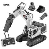 Uzaktan Kumandalı Beyaz Metal Ekskavatör 1:18 RC İş Makinesi, Duman Efektli, 3 Değiştirilebilir Başlıklı Ataşmanlı (Kova, Kepçe, Kırıcı), 360° Dönebilen, Şarjlı Işıklı Sesli Oyuncak