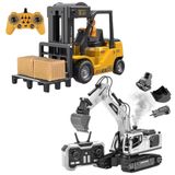 Uzaktan Kumandalı Forklift ve 3 Başlıklı Ekskavatör 2 si 1 Arada İş Makineleri Seti 2.4 Ghz Metal Başlıklı Kepçe Işıklı Şarjlı Sesli İş Makineleri