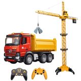 Uzaktan Kumandalı İş Makineleri Seti 2'si 1 Arada Set Hafriyat Kamyonu ve 128 Cm Kule Vinç Sesli Işıklı Şarjlı 2.4 Ghz Kumanda