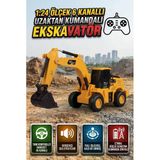 Uzaktan Kumandalı Kepçe İş Makinası 1:24 Ölçekli 6 Fonksiyonlu Sesli Ve 4 Çeker Oyuncak Ekskavatör