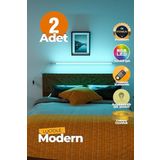 Uzaktan Kumandalı Led Lambader 2 Adet Yatak Üstü, Tv Yanı,Oturma Odası - Rgb Çok Renkli Luciy2