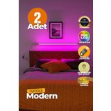 Uzaktan Kumandalı Led Lambader 2 Adet Yatak Üstü, Tv Yanı,Oturma Odası - Rgb Çok Renkli Luciy4