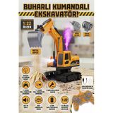 Uzaktan Kumandalı Şarjlı Ekskavatör Buharlı Sesli Işıklı 3 Başlıklı Oyuncak İş Makinesi