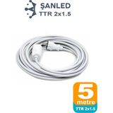 Uzatma Kablosu 2x1,5 mm Ttr Topraklı Seyyar Kablo 5 Metre - Beyaz