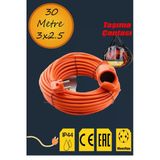 Uzatma Kablosu 30 Metre 3X2.5 Mm Ev Tipi Topraklı Cca Kablolu Tekli Grup Fiş Priz Kapaklı Monofaze T