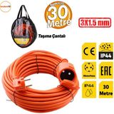 Uzatma Kablosu 3x1.5 mm 30 Metre Topraklı CCA Kablolu Tekli Grup Fiş Priz Kapaklı Monofaze Ev Tipi