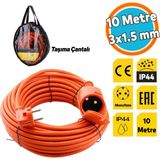 Uzatma Kablosu 3x1.5 mm Cca 10 Metre Kablolu Tekli Grup Fiş Priz Topraklı Kapaklı Monofaze Ev Tipi - Turuncu
