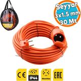 Uzatma Kablosu 3x1.5 mm Cca 30 Metre Topraklı Kablolu Tekli Grup Fiş Priz Kapaklı Monofaze Ev Tipi - Turuncu