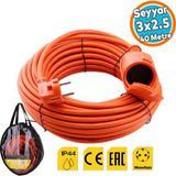 Uzatma Kablosu 40 Metre 3x2.5 mm Cca Ev Tipi Kapaklı Monofaze Topraklı Kablolu Tekli Grup Fiş Priz - Turuncu - 1