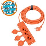 Uzatma Kablosu Monofaze Cca 3x2.5 mm Çoğaltıcı Seyyar Topraklı Kapaklı 3'lü Grup Priz Fiş 20 Metre - Turuncu - 1