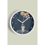 Uzay - Astronot - Gezegen Temalı Çocuk Odası Modern Duvar Saati - 25cm - Önü Camlı Beyaz Kasa, JH0352S25BKP