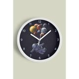 Uzay - Astronot - Gezegen Temalı Modern Duvar Saati - Çocuk Odası - 30cm - Önü Camlı Beyaz Kasa, JH0356S30BKP