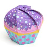 Uzay Desenli Cupcake - Hediye, Şeker ve Kurabiye Sunum İkram Kutusu (Mor) - 20'li Paket