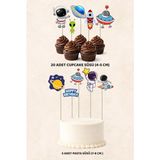 Uzay Konsept 5 Adet Pasta 20 Adet Cupcake Mini Set Doğum Günü Pasta Süsü