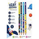 Uzay Macerası Kurşun Kalem 4 Adet Faber Castell Yuvarlak Gövdeli Siyah Kurşun Kalem Yumuşak Yazım Kolay Tutuş Kaliteli Okul