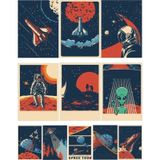 Uzay Poster Sticker Set 9 Parça Telefon, Tablet, Defter, Laptop Sticker