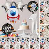 Uzay Temalı Doğum Günü Seti Uzay Mekiği Happy Birthday Yazı Renkli Balonlar Gümüş Folyo Rakam