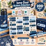 Uzay Temalı Kişiye Özel Isim Sticker – Suya Dayanıklı Kalem ve Eşya Etiketi