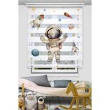 Uzay ve Astronot Baskılı Çocuk Odası Perdesi - Gezegen Baskılı Zebra Stor Perde - 200 x 200 cm - Çok Renkli